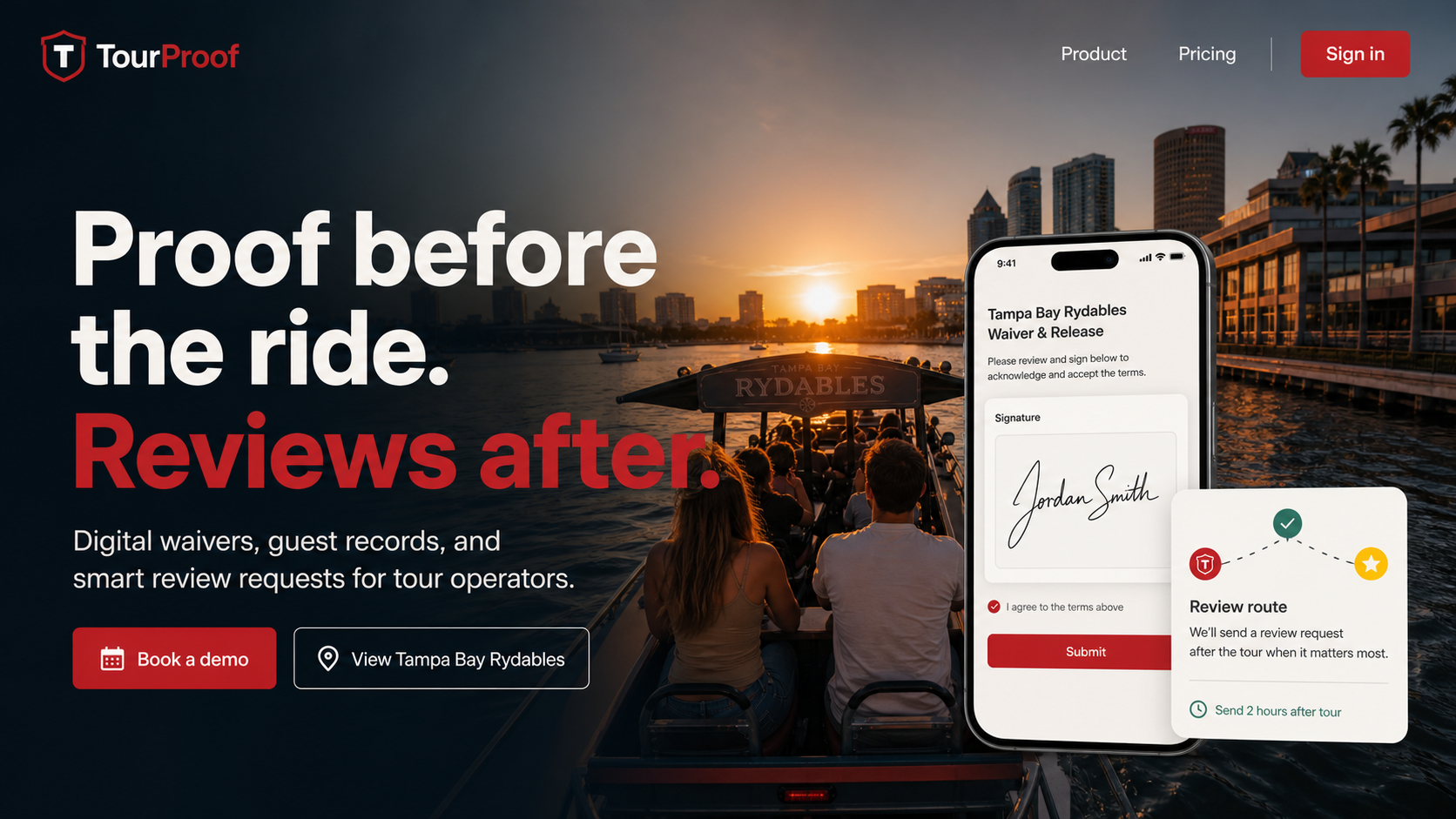 TourProof waterfront tour product concept